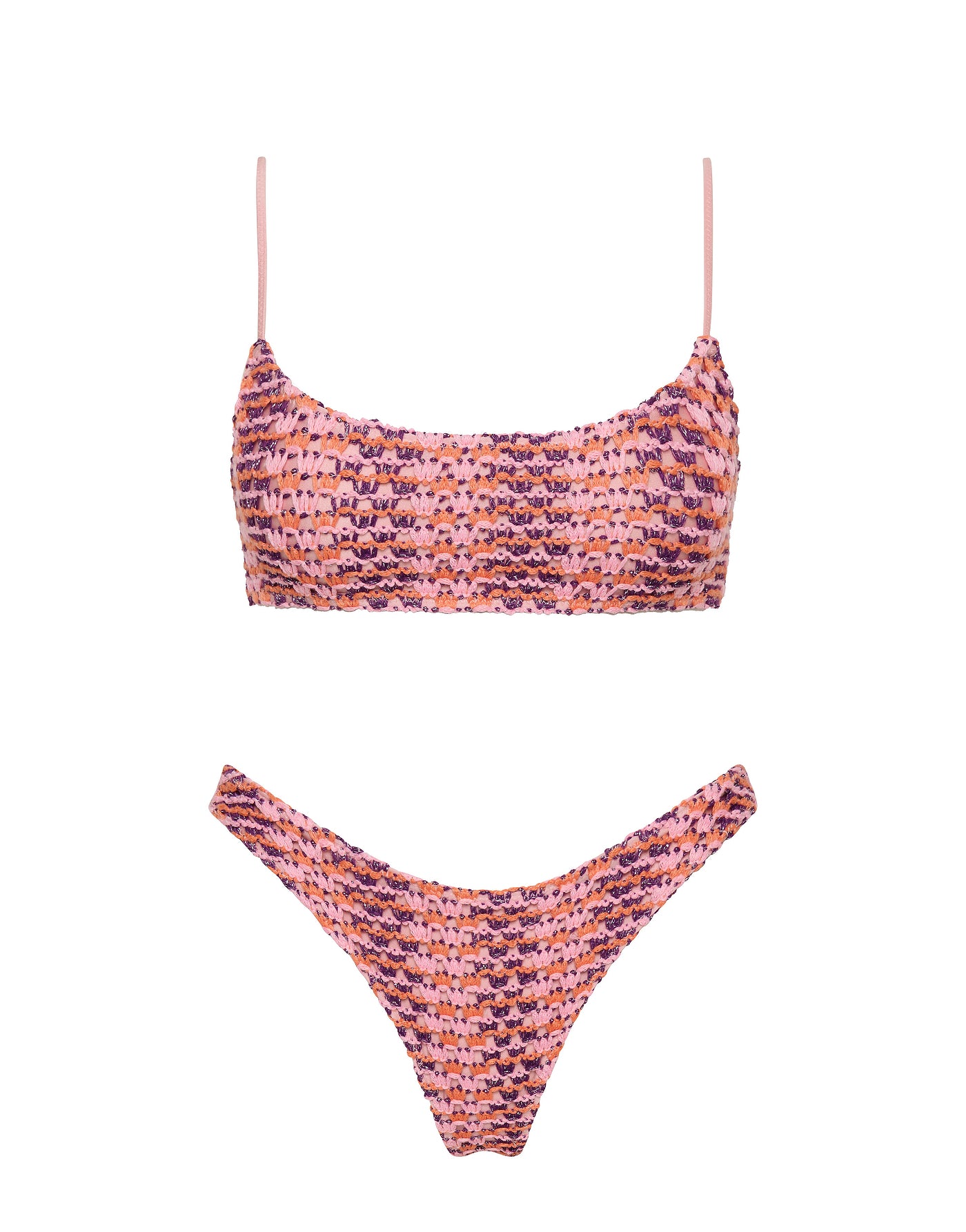 MICA BLOSS Pink Crochet Crop Bikini Set