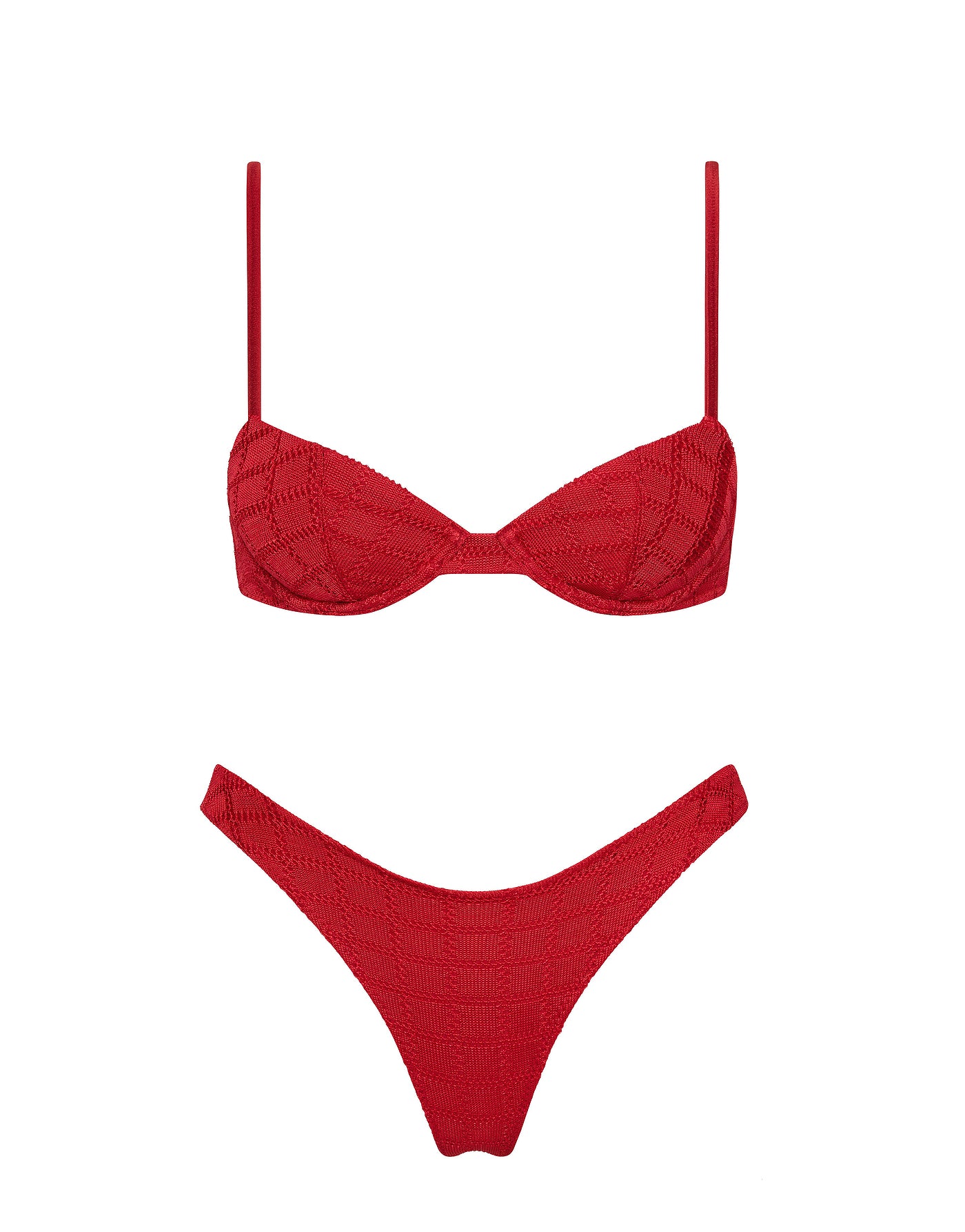 SUNI PASHA Red Crochet Balconette Bikini Set